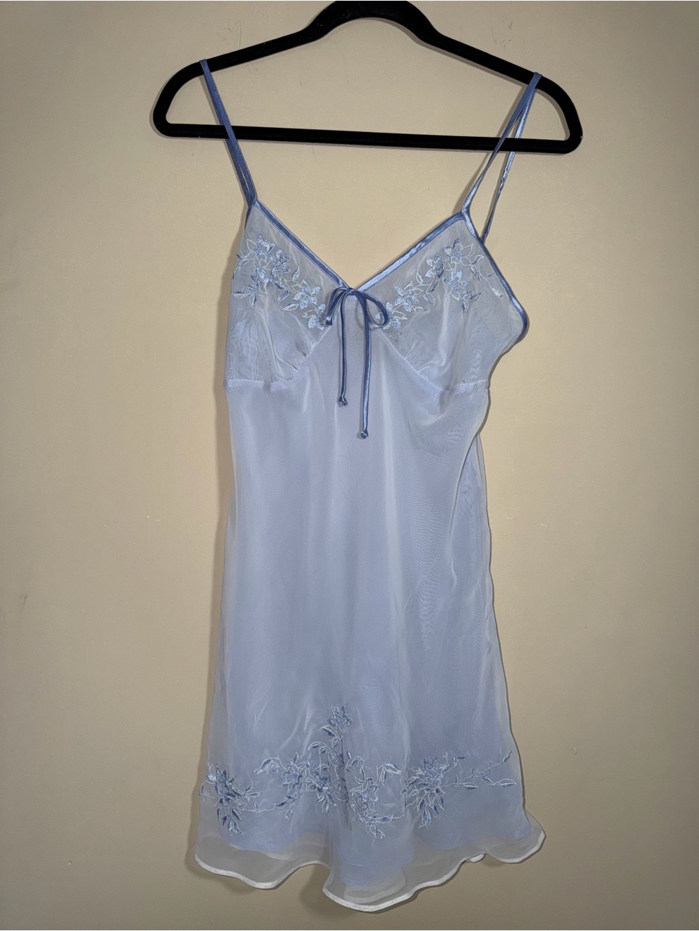 Vintage Light Blue Lace-Trim Slip Dress